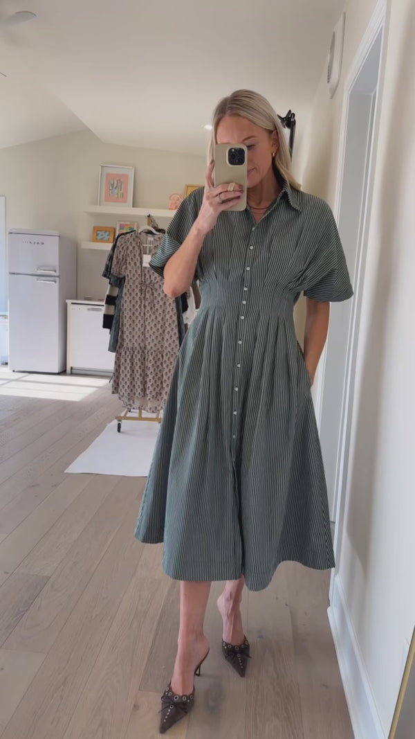 Green Stripe Button Down Midi Dress