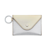 Leather Mini Envelope Wallet in Quicksilver + Gold Rush