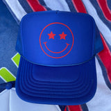 Royal Blue+ Red Smiley Trucker Hat